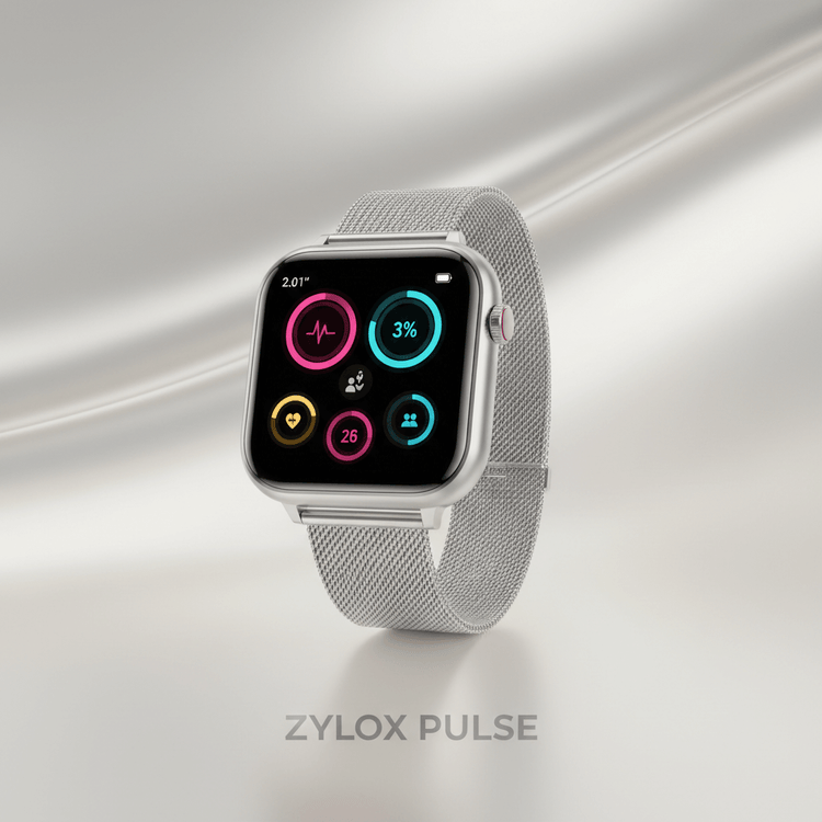 LIGE Smart Watch Mesh Belt Silver - Zylox Pulse