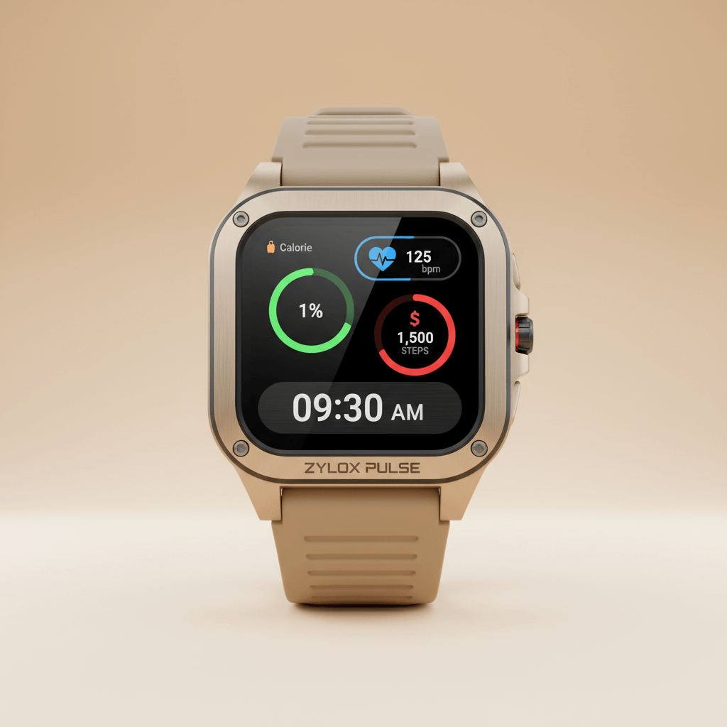 Men Smart Watch Beige Silicone - Zylox Pulse