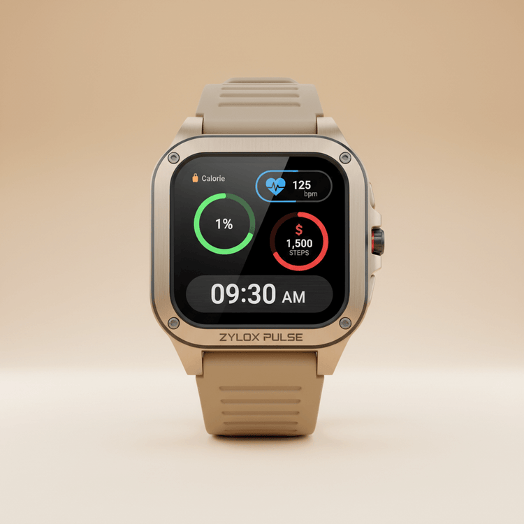 Men Smart Watch Beige Silicone - Zylox Pulse