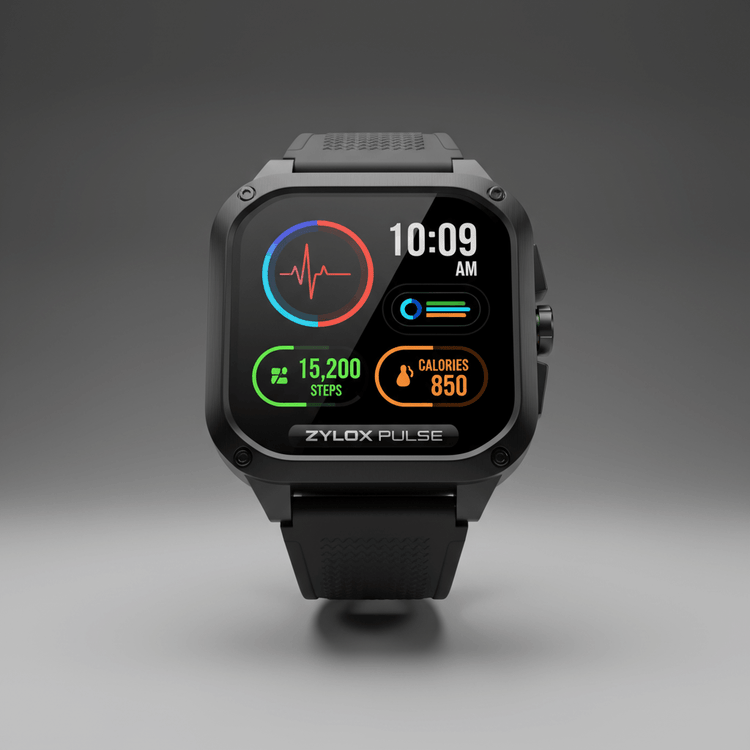 Men Smart Watch Black Silicone - Zylox Pulse